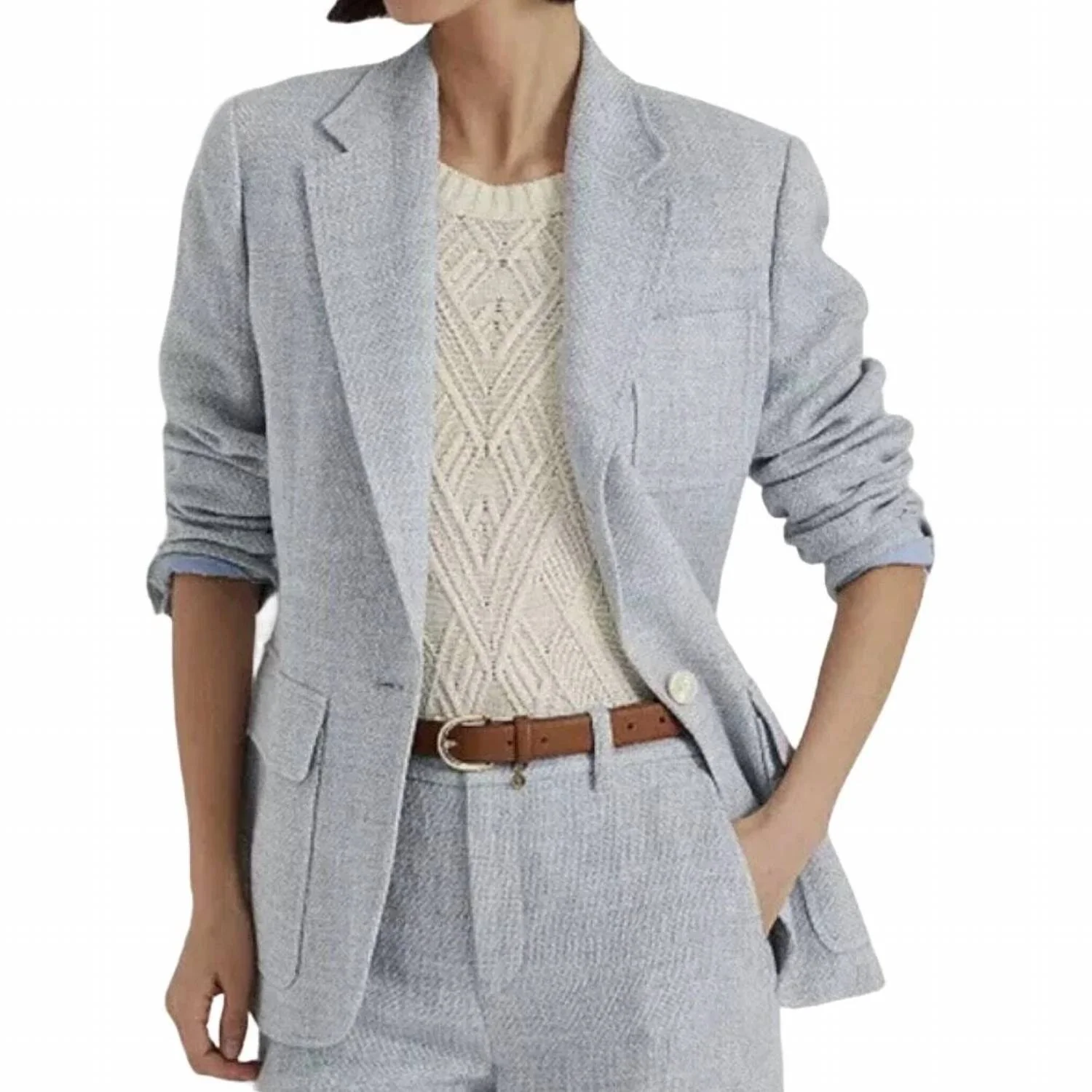 Linen Blend Blazer Jacket In Blue