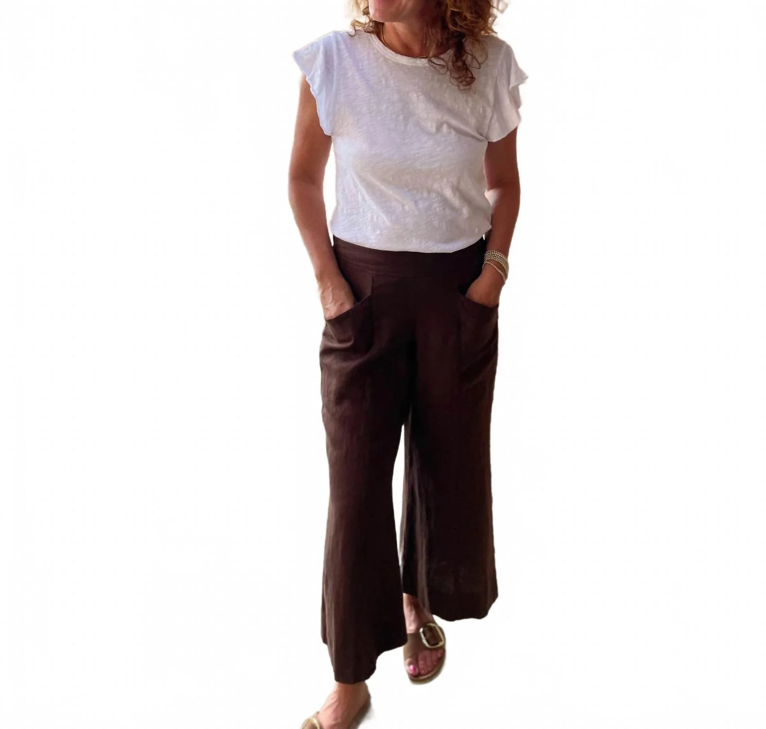Linen Crop Pant In Dark Chocolate - Image 3