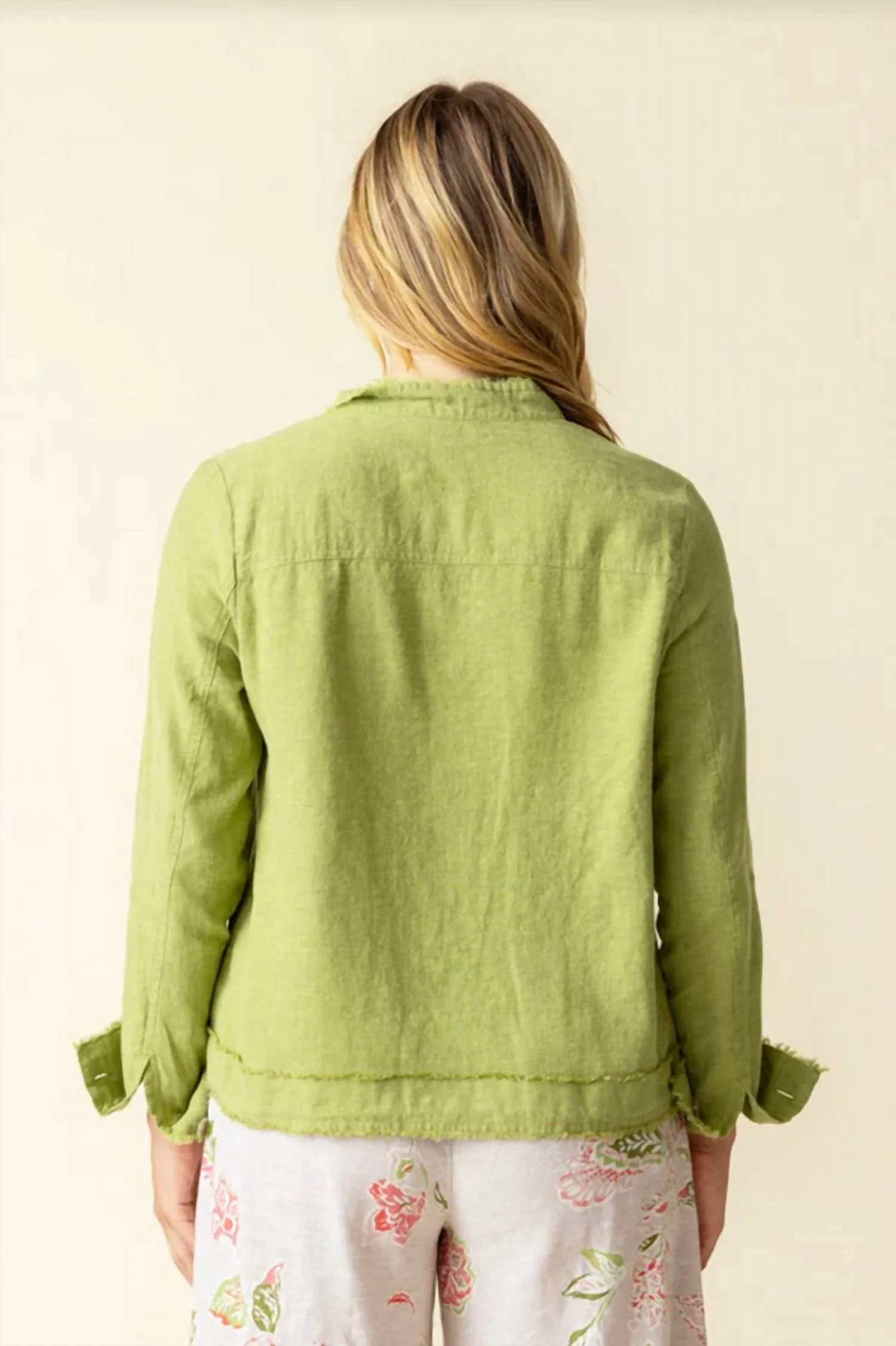 Linen Solid Summer Breeze Jacket In Leaf Green - Image 2
