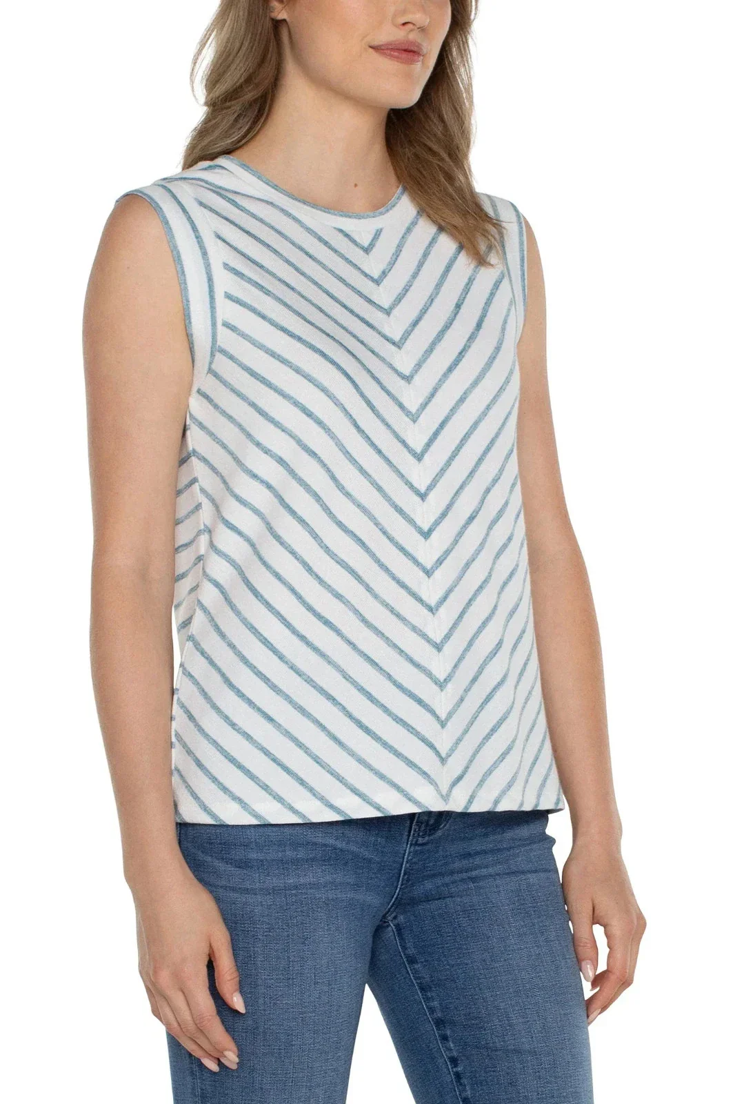 Liverpool Los Angeles Muscle Tee Women's White Blue Stripe Scoop Neck DDR2444 - Image 3