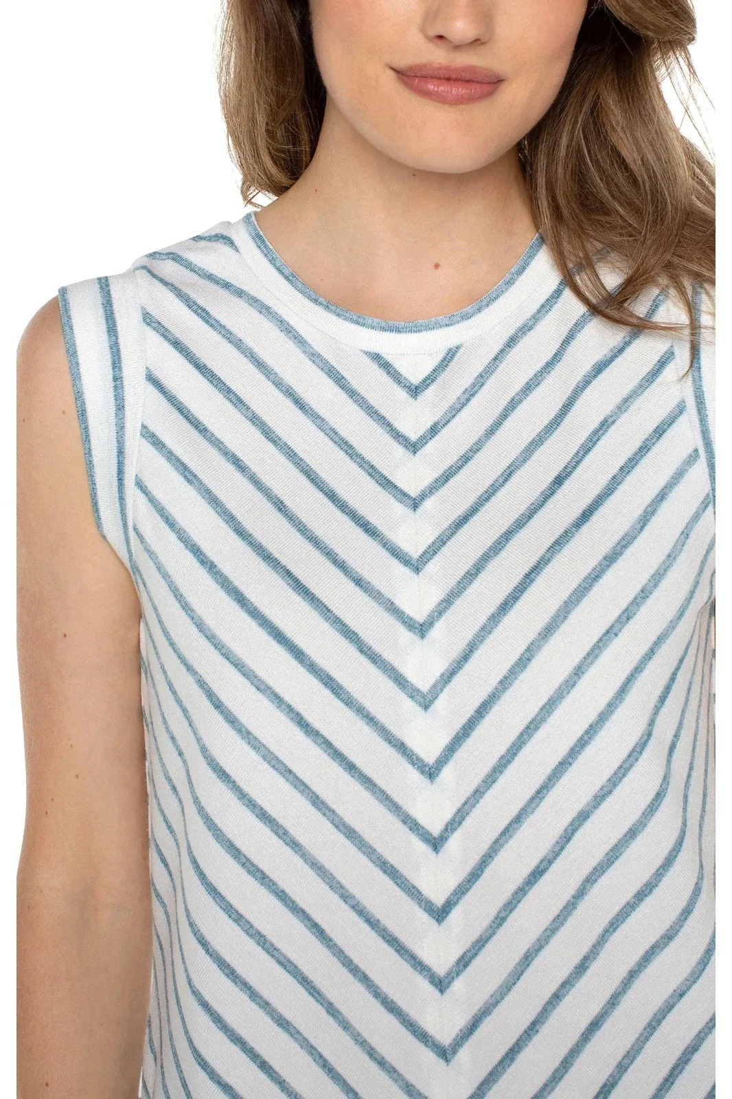 Liverpool Los Angeles Muscle Tee Women's White Blue Stripe Scoop Neck DDR2444 - Image 4