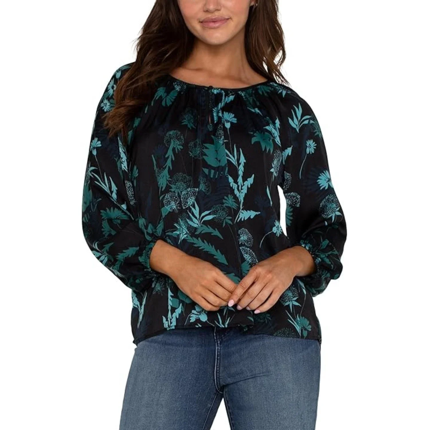 Liverpool Los Angeles Top Women's Green Tropical Long Sleeve Blouse FROG540 - Image 4