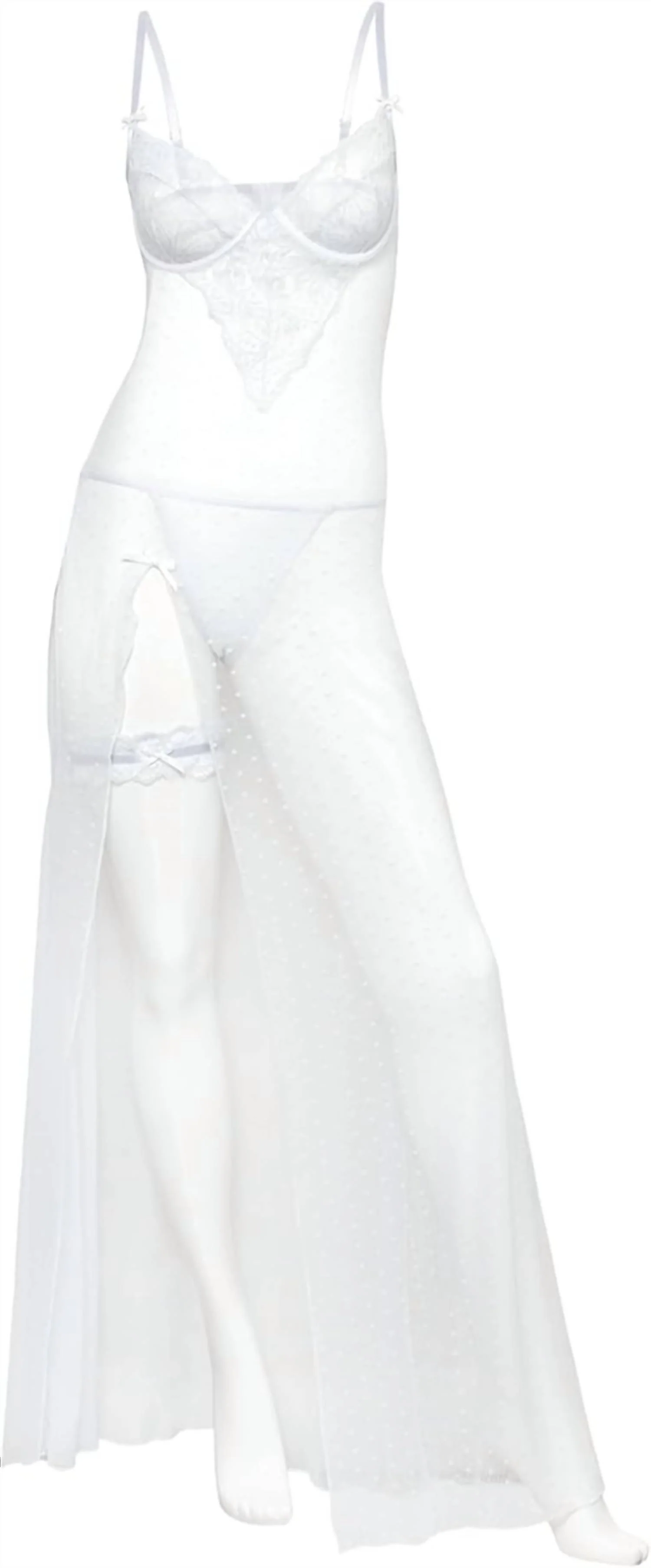 Livia Lace Trim Mesh Underwire Nightgown In Bright White - Image 3