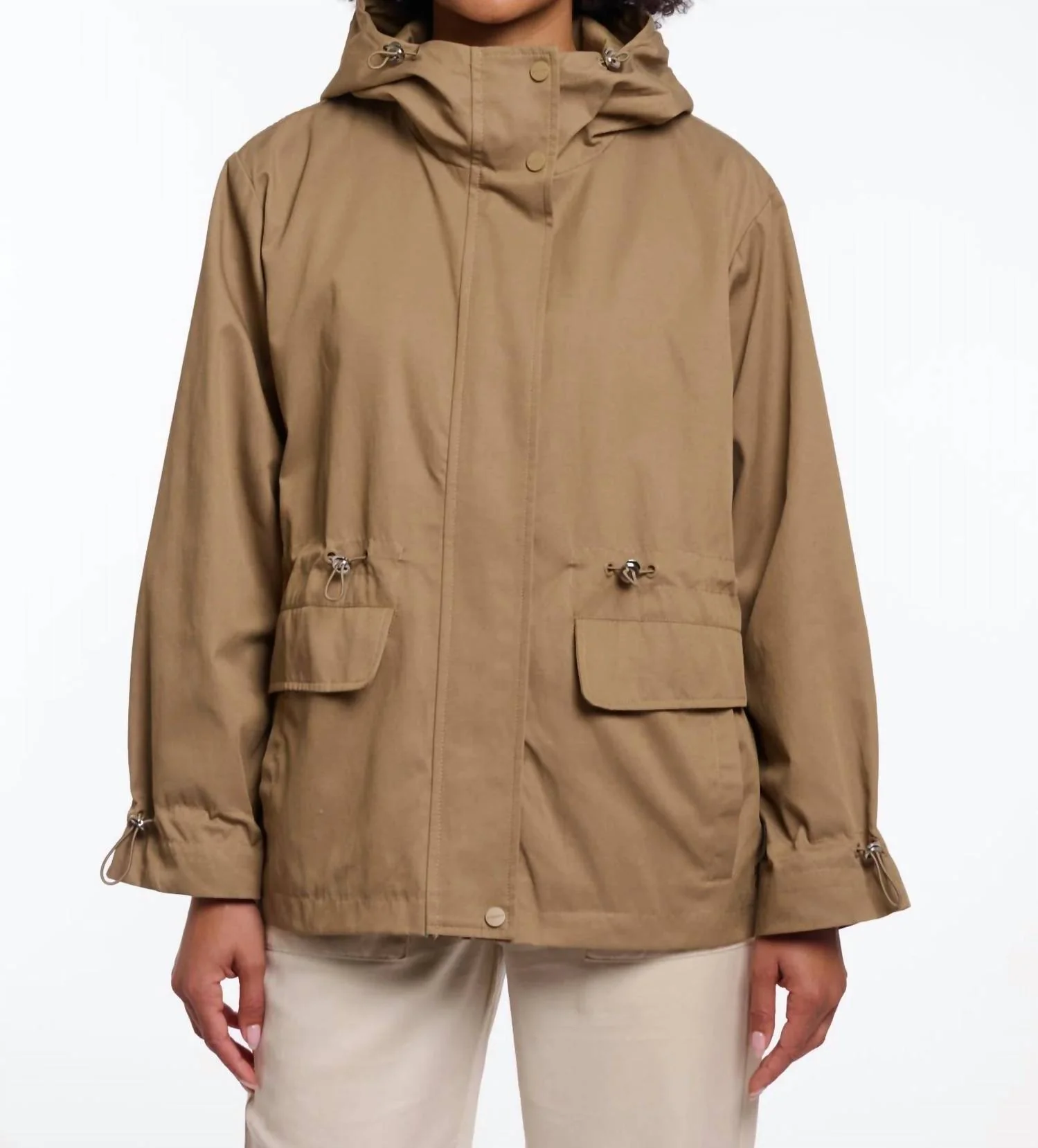 Liya Parka With Hoodie In Dark Olive