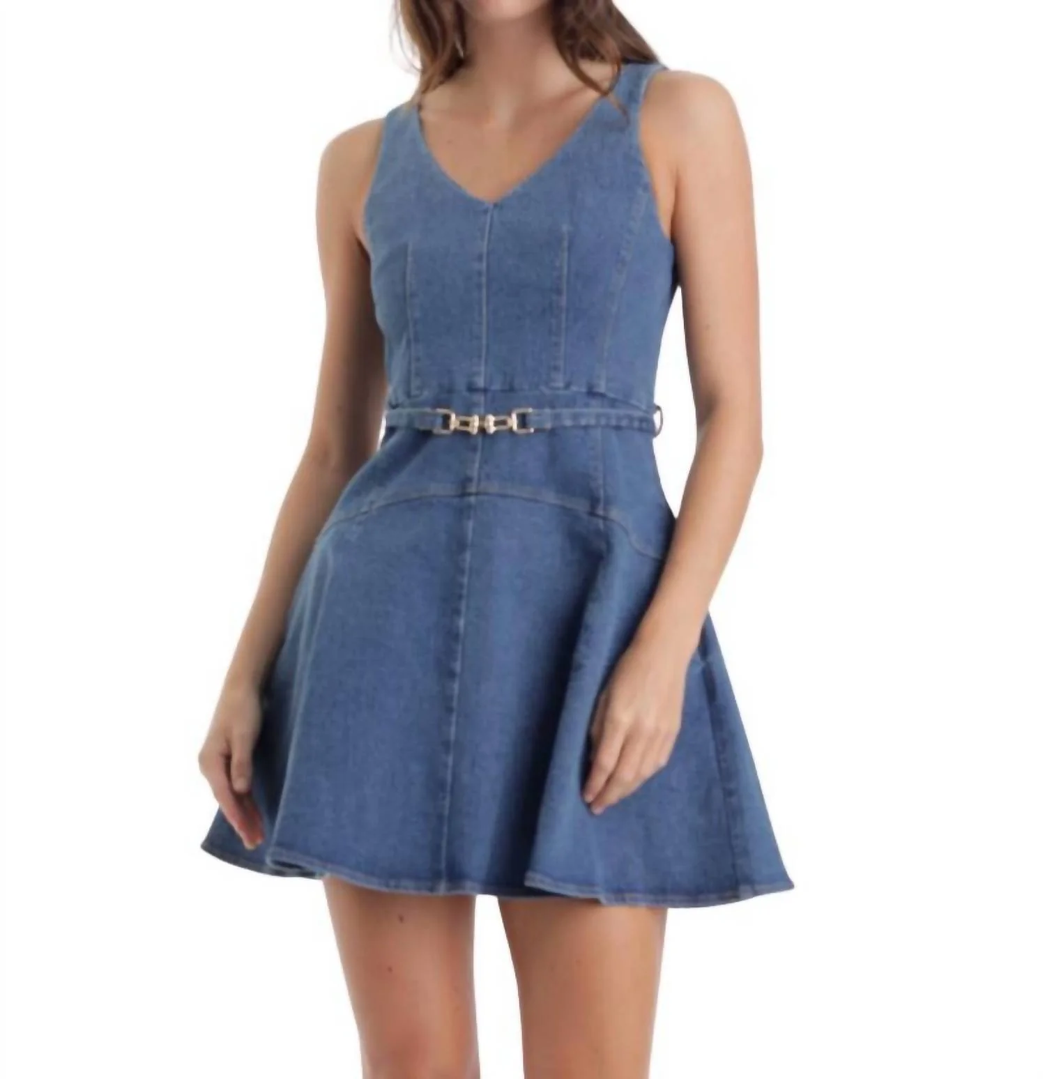 Lola Denim Stretch Mini Dress In Blue