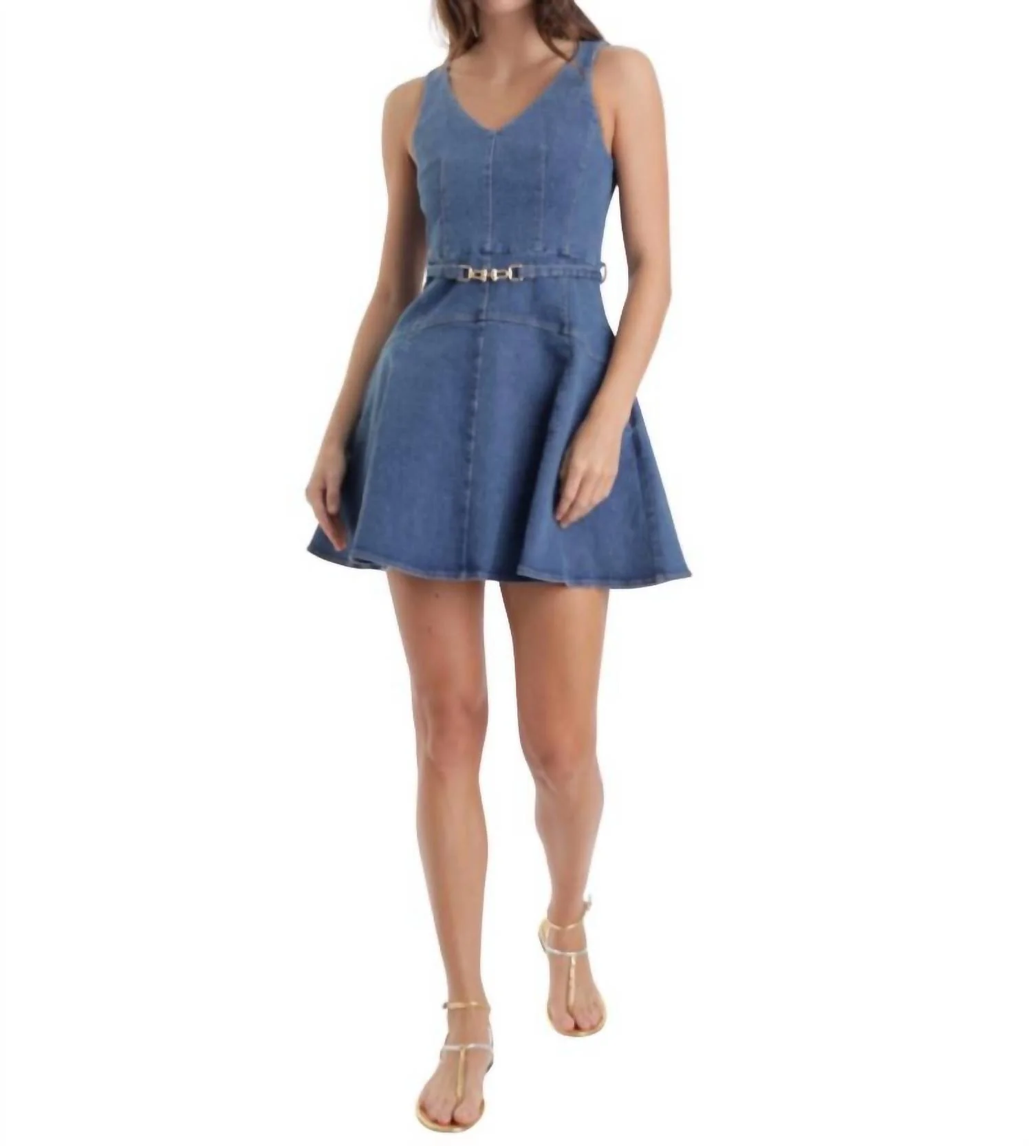Lola Denim Stretch Mini Dress In Blue - Image 2