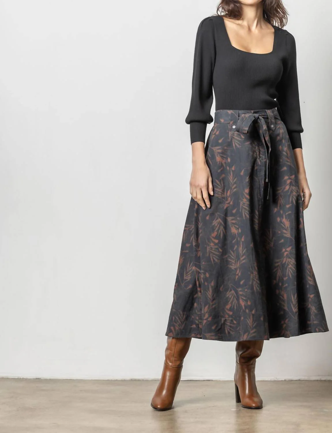 Long Belted Midi Skirt In Onyx Java - Image 3