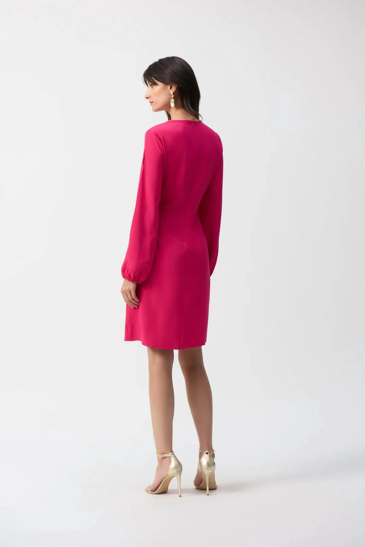 Long Puff Sleeves V-Neck Dress In Geranium - Image 2