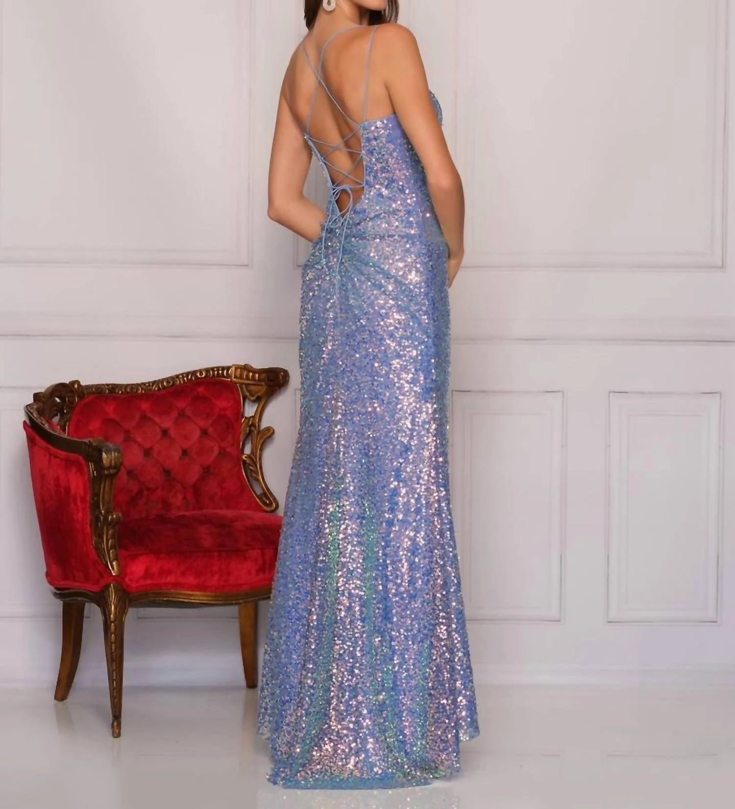 Long Sequin Prom Dress In Ice Blue - Image 2