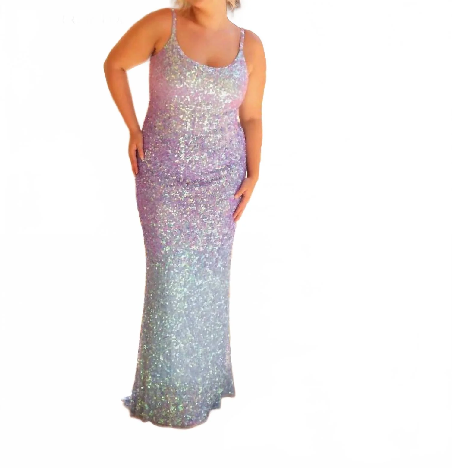 Long Sequin Prom Dress - Plus In Crystal Blue