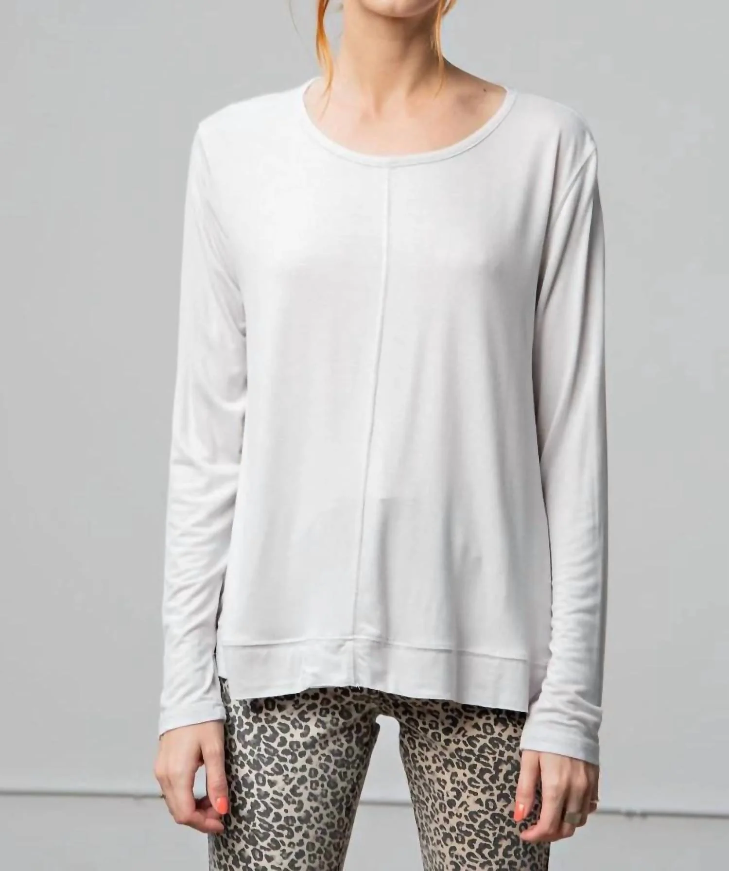 Long Sleeve Boxy Knit Top - Plus In Silver
