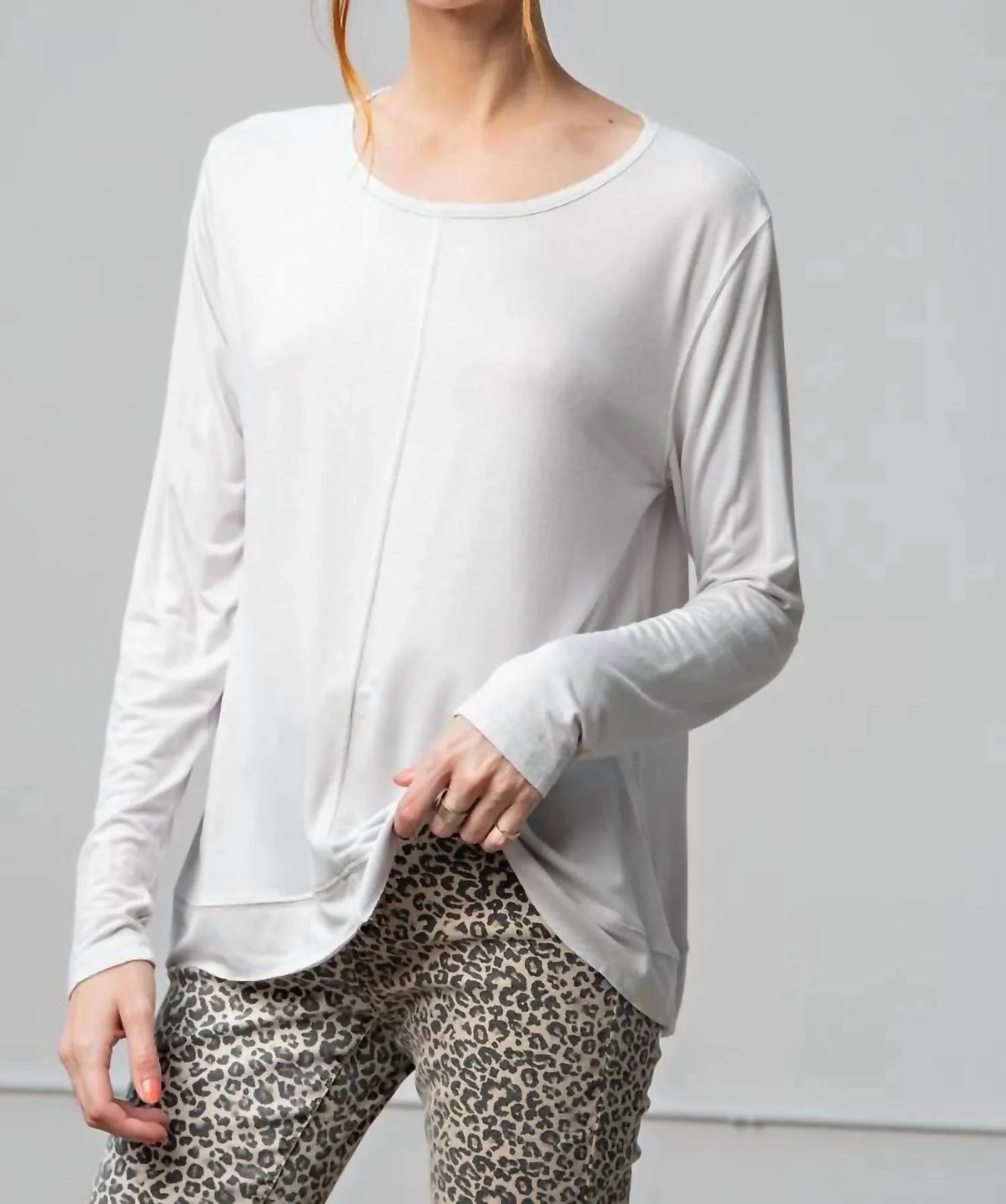 Long Sleeve Boxy Knit Top - Plus In Silver - Image 2
