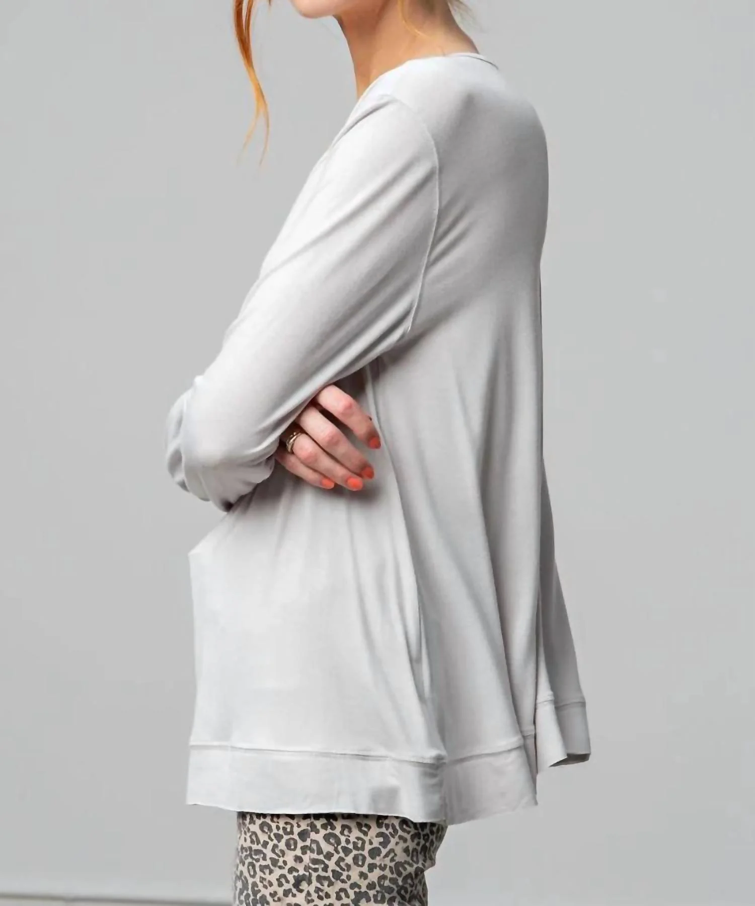Long Sleeve Boxy Knit Top - Plus In Silver - Image 3