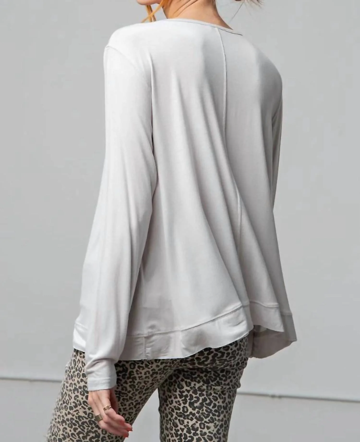 Long Sleeve Boxy Knit Top - Plus In Silver - Image 4