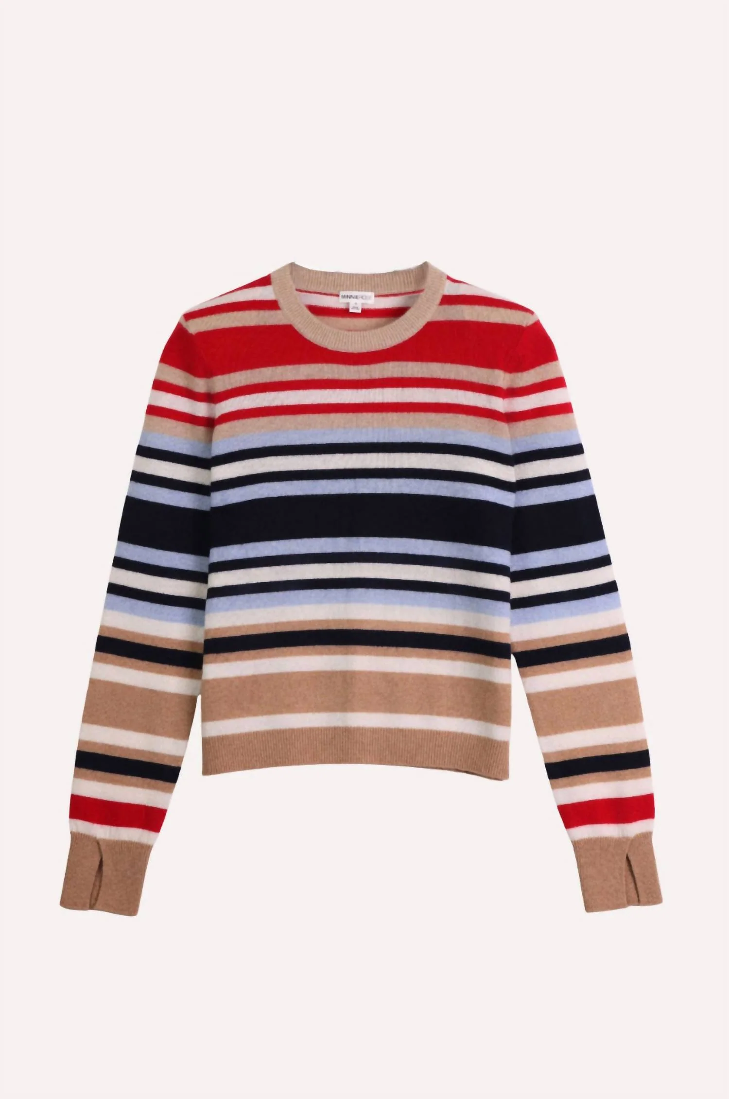 Long Sleeve Crew Neck With Shoulder Pads Sweater In Multi Striped - Image 3