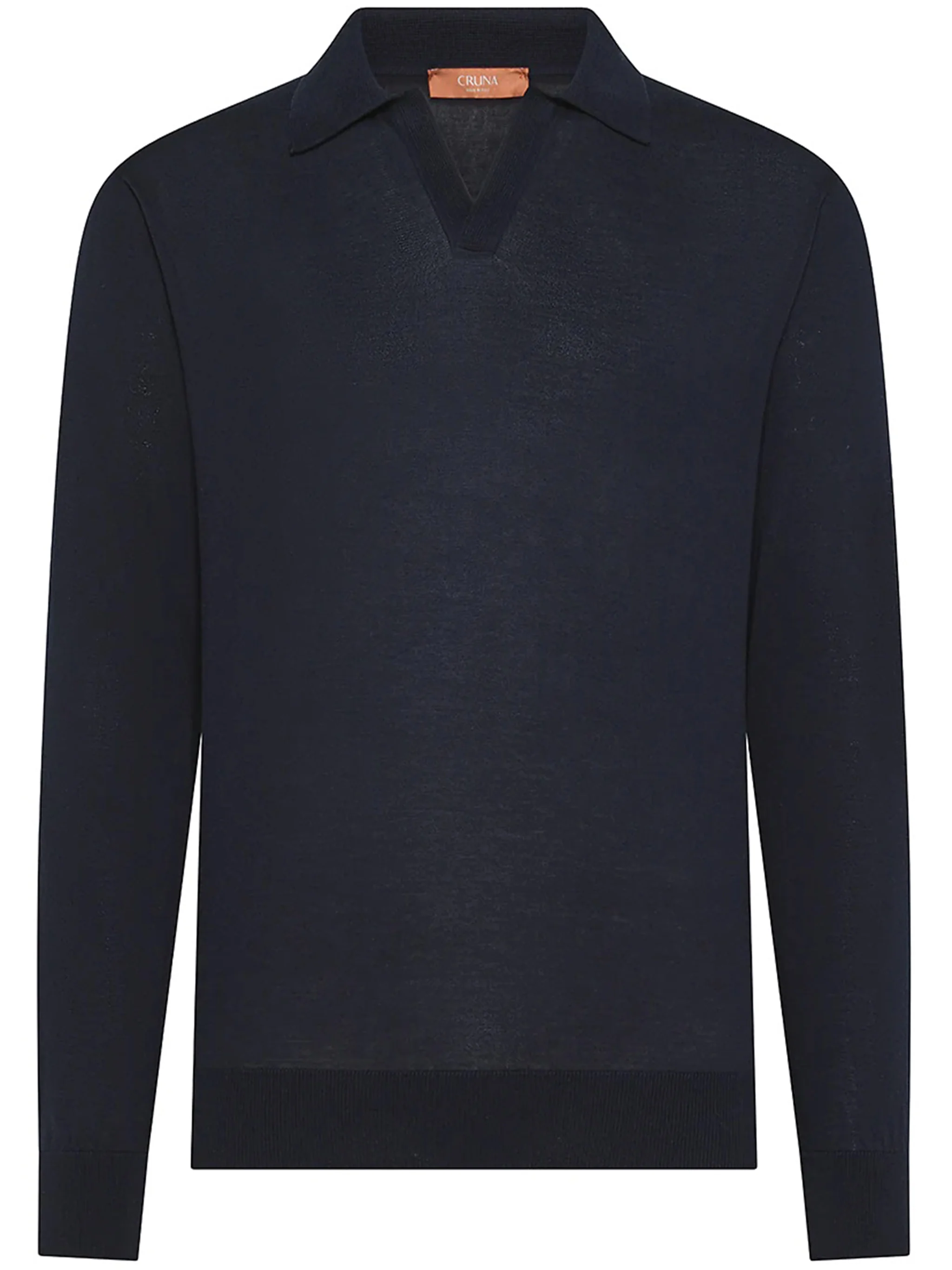 Long-Sleeve Deep V-Neck Ribbed Polo