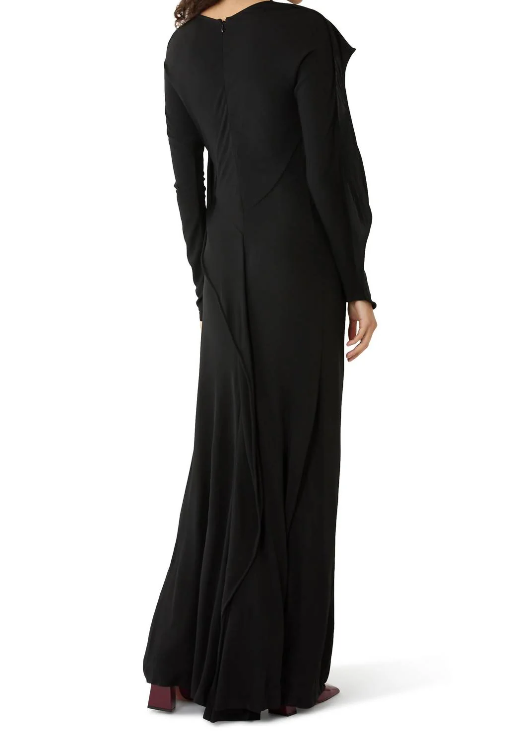 Long Sleeve Draped Jersey Gown In Black - Image 2