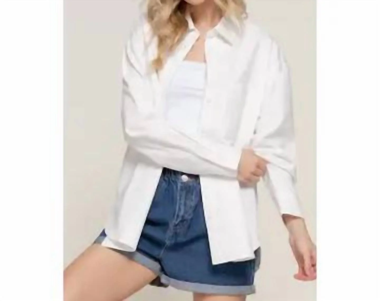 Long Sleeve Loose Fit Brushed Twill Shirt In White