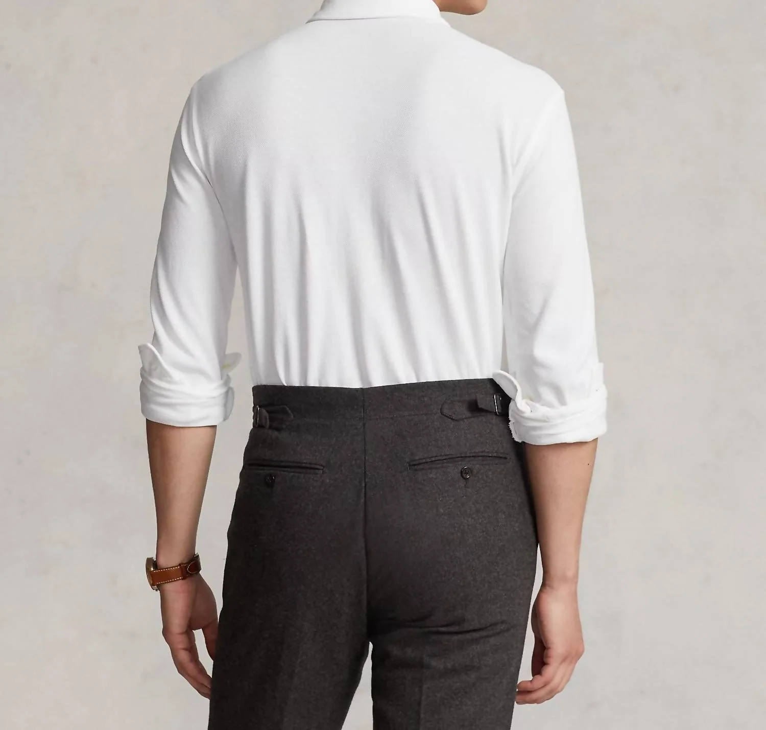 Long Sleeve Mesh Polo In White - Image 2