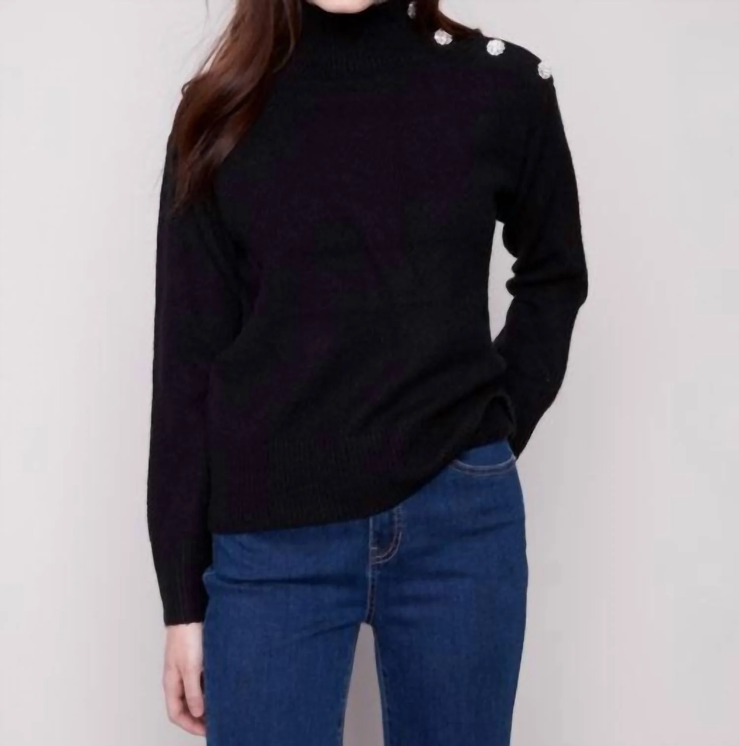 Long Sleeve Mock Neck Sweater In Black