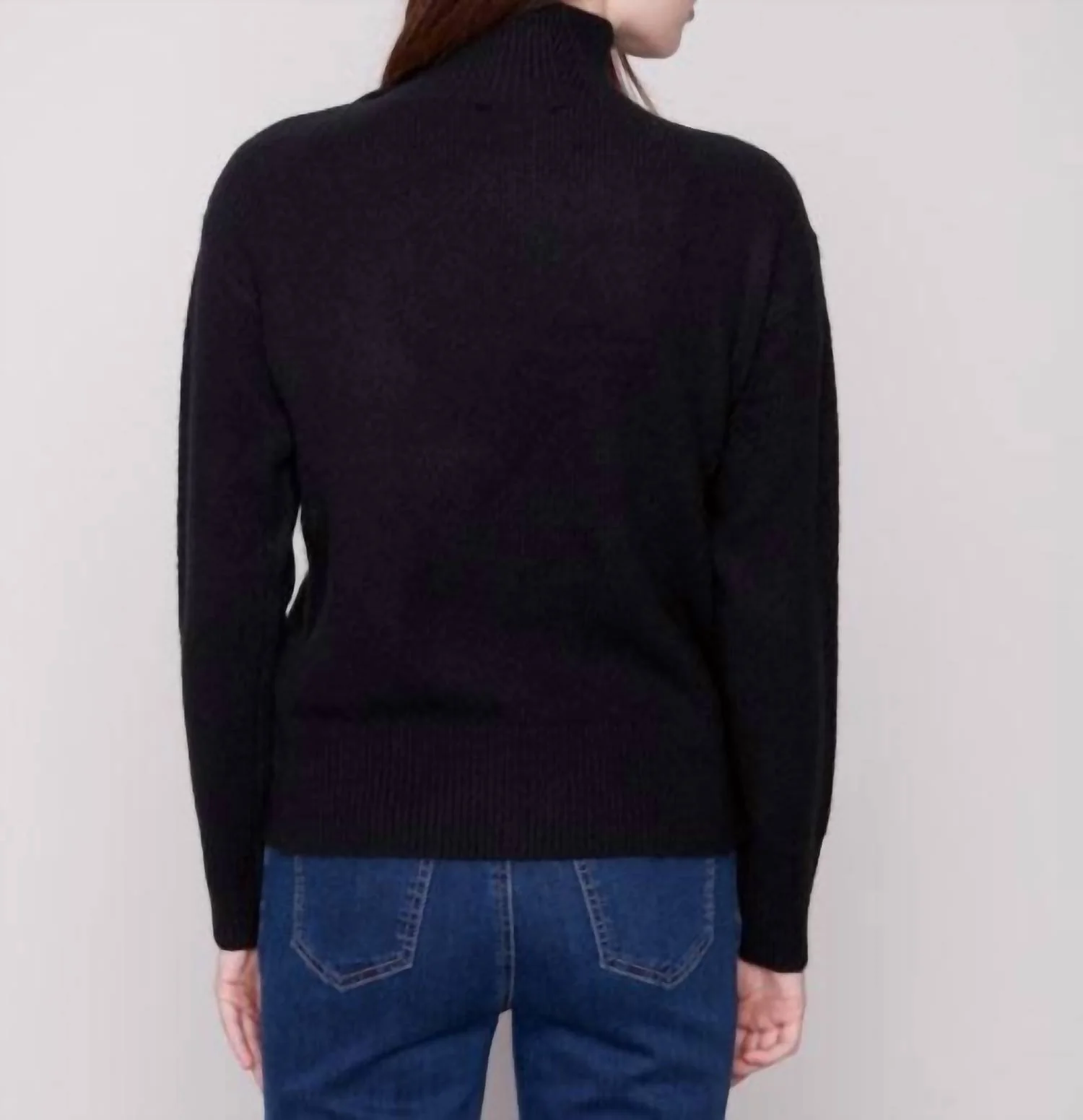 Long Sleeve Mock Neck Sweater In Black - Image 2