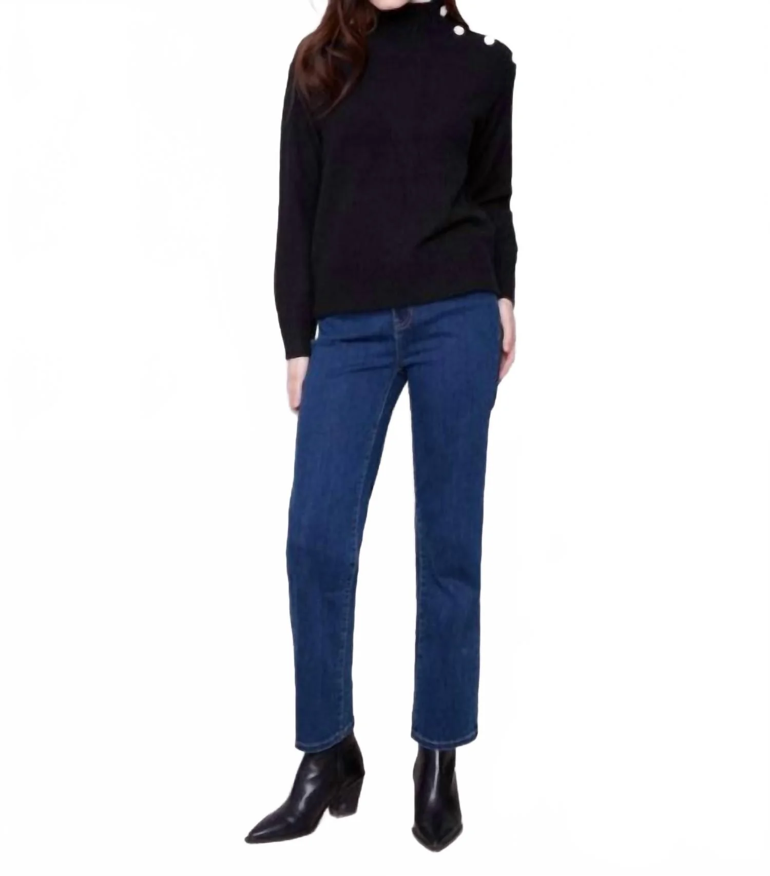 Long Sleeve Mock Neck Sweater In Black - Image 3