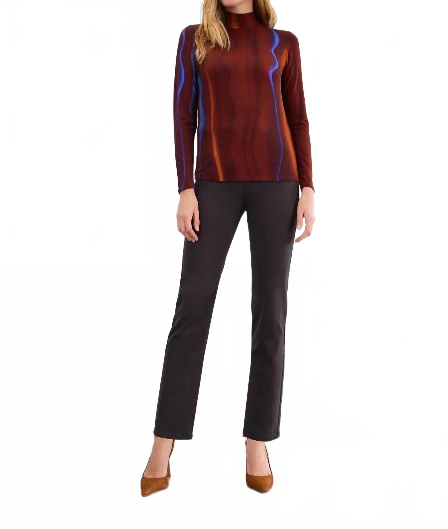 Long Sleeve Mock Neck Top In Brown - Image 3
