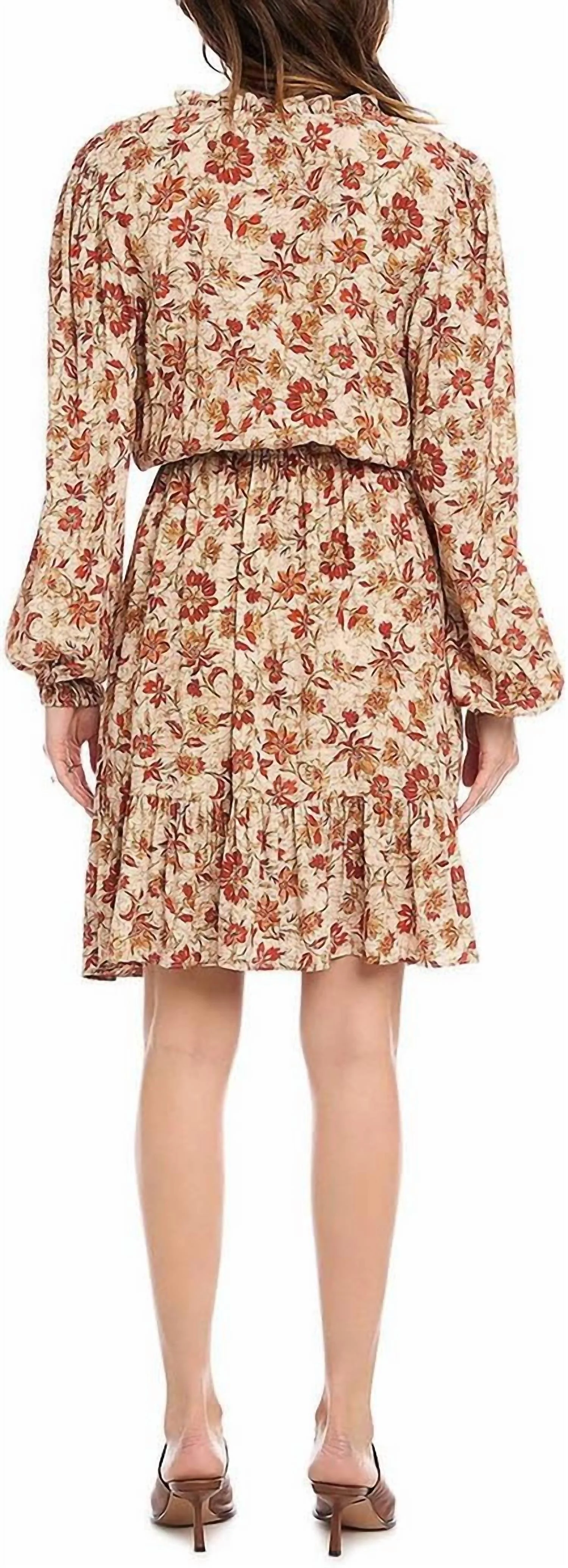 Long Sleeve Tiered Mini Dress In Floral - Image 2