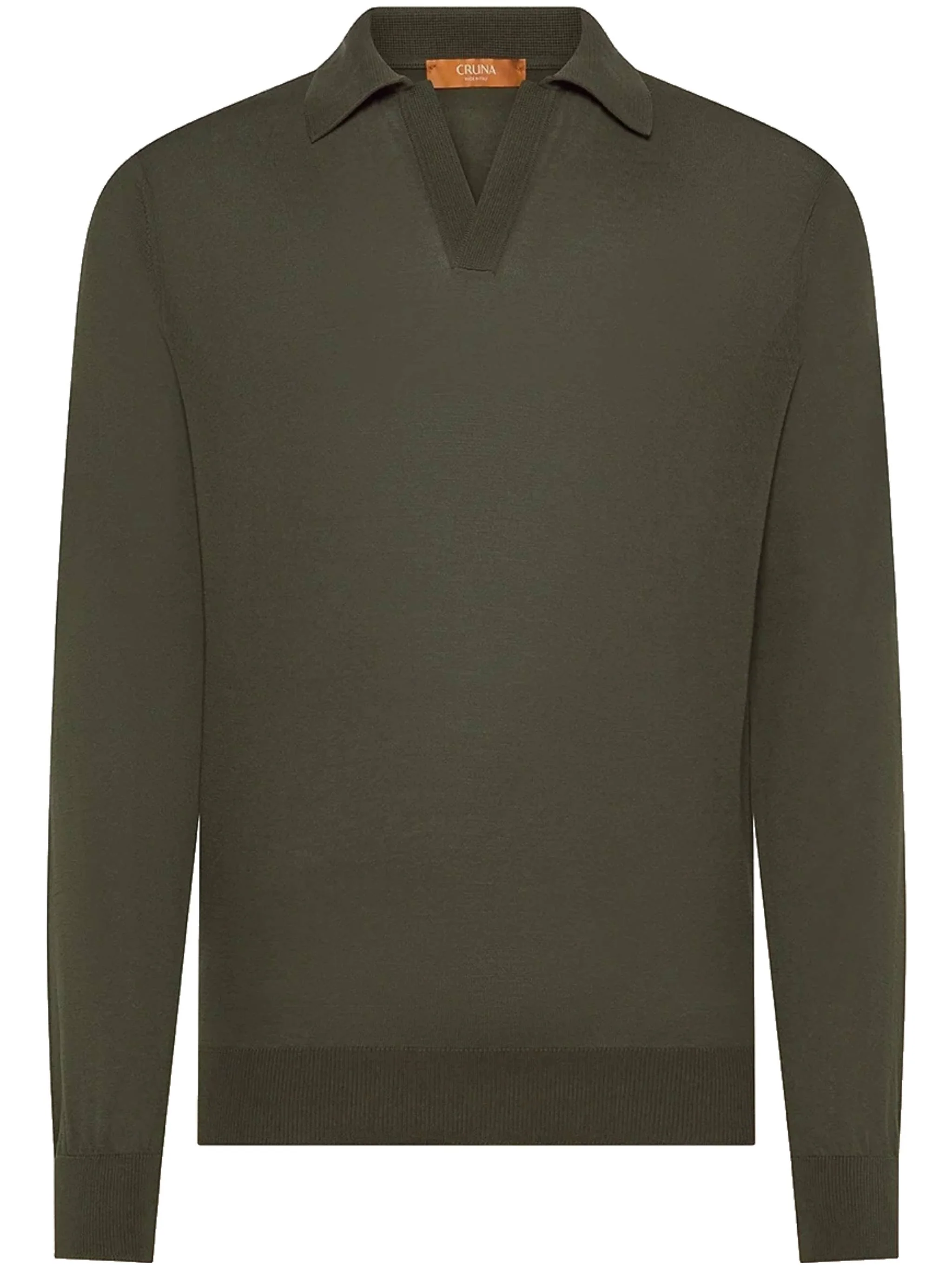 Long-Sleeve V-Neck Minimalist Ribbed Polo