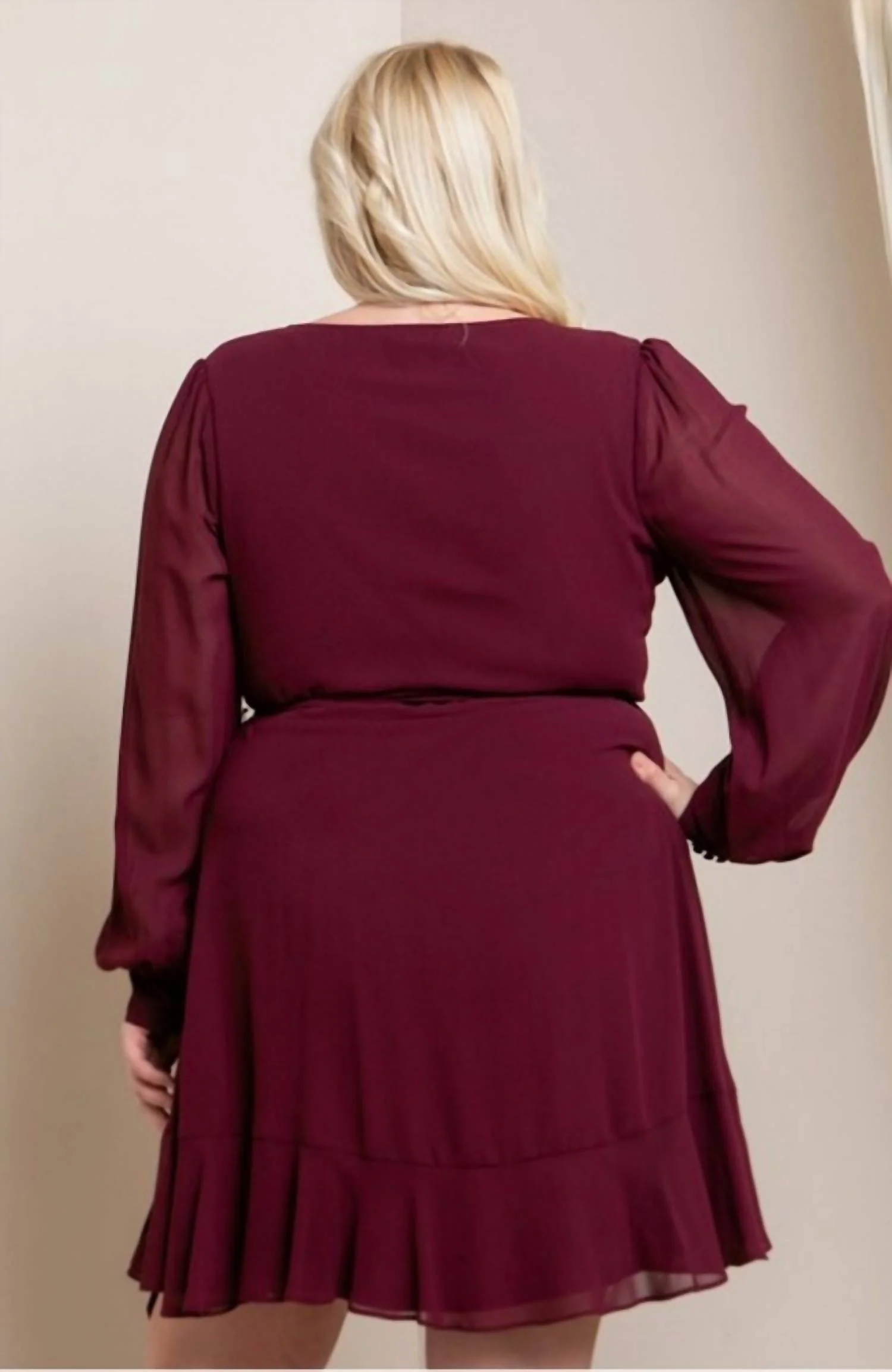Long Sleeve Wrap Dress In Cabernet - Image 3
