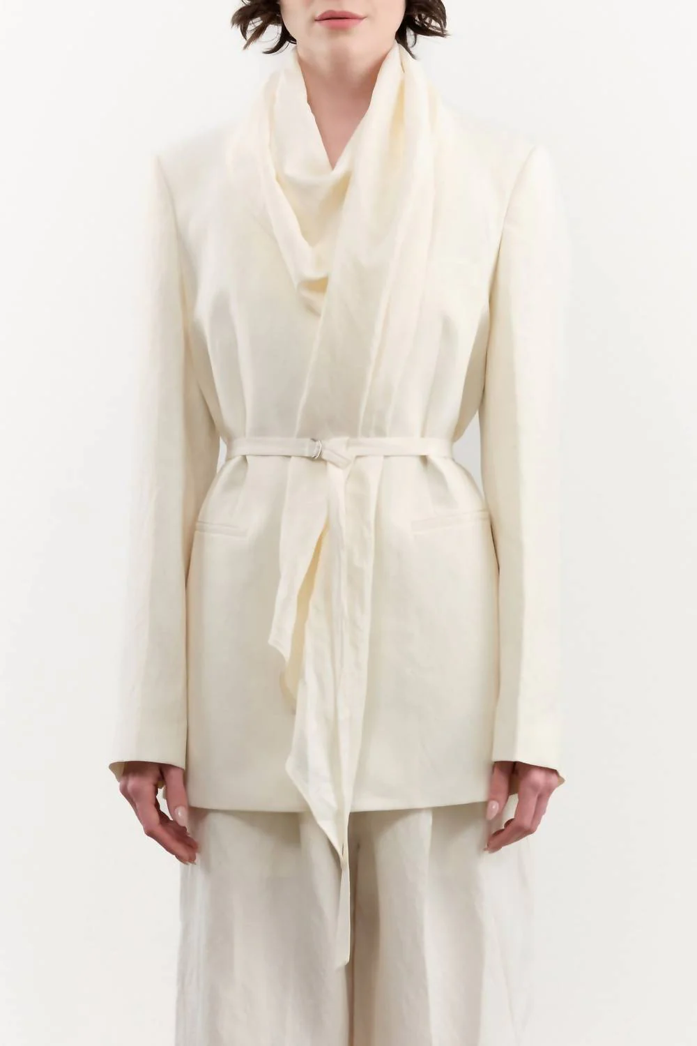 Long Sleeves Blazer With Additional Scarf In Off White