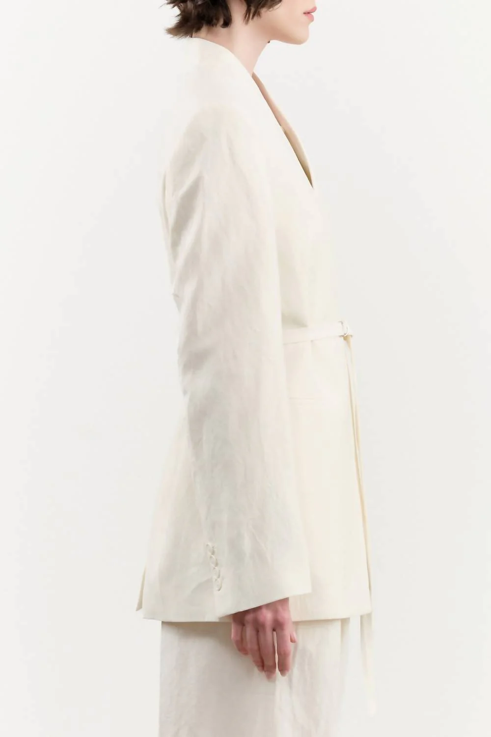 Long Sleeves Blazer With Additional Scarf In Off White - Image 3