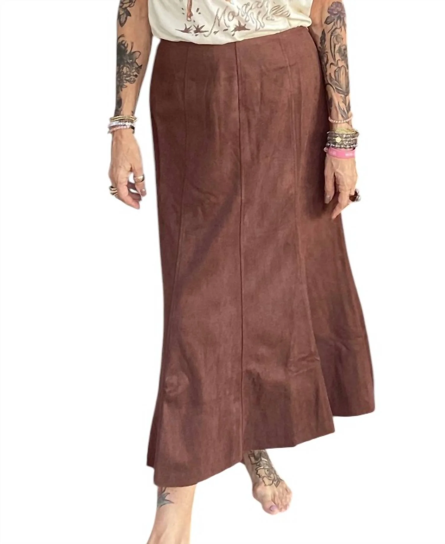 Long Suede Skirt In Brown