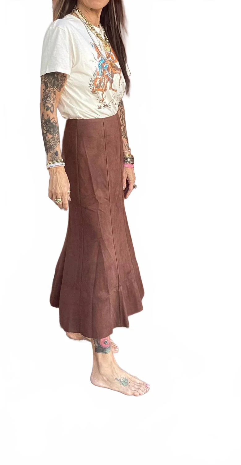 Long Suede Skirt In Brown - Image 2
