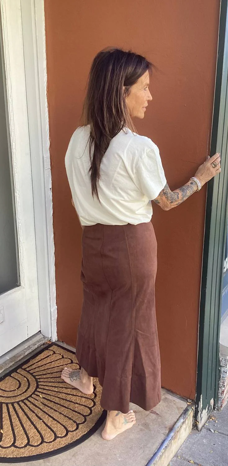 Long Suede Skirt In Brown - Image 3