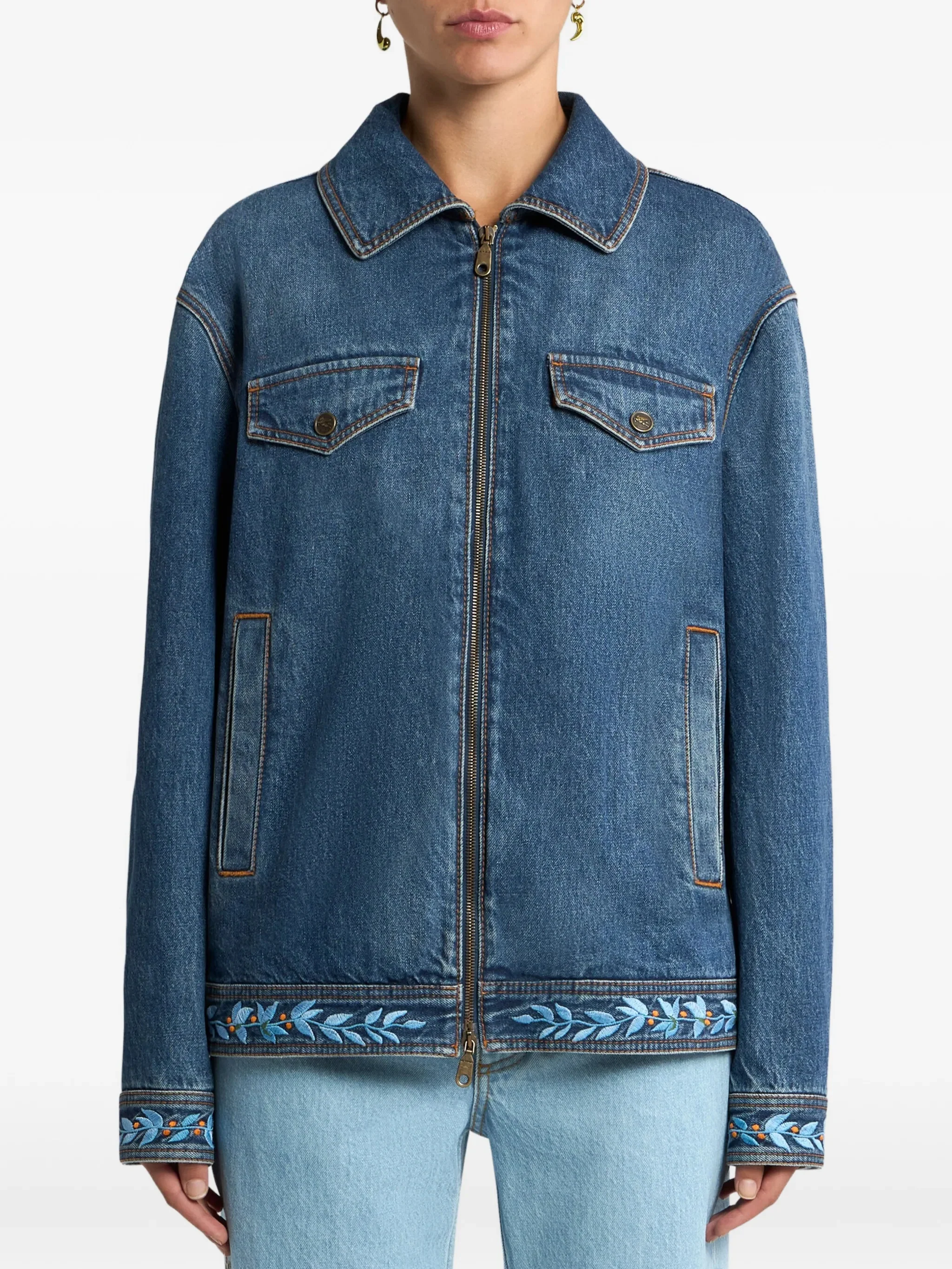 Loose Fit Denim Embroidered Bird Jacket - Image 2