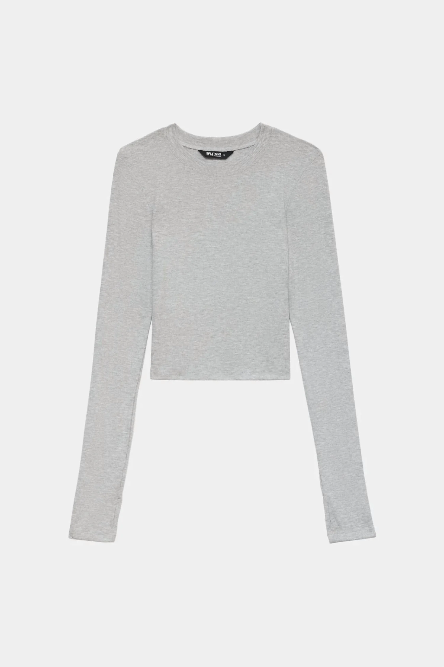 Louise Rib Long Sleeve Crop Top In Grey - Image 2