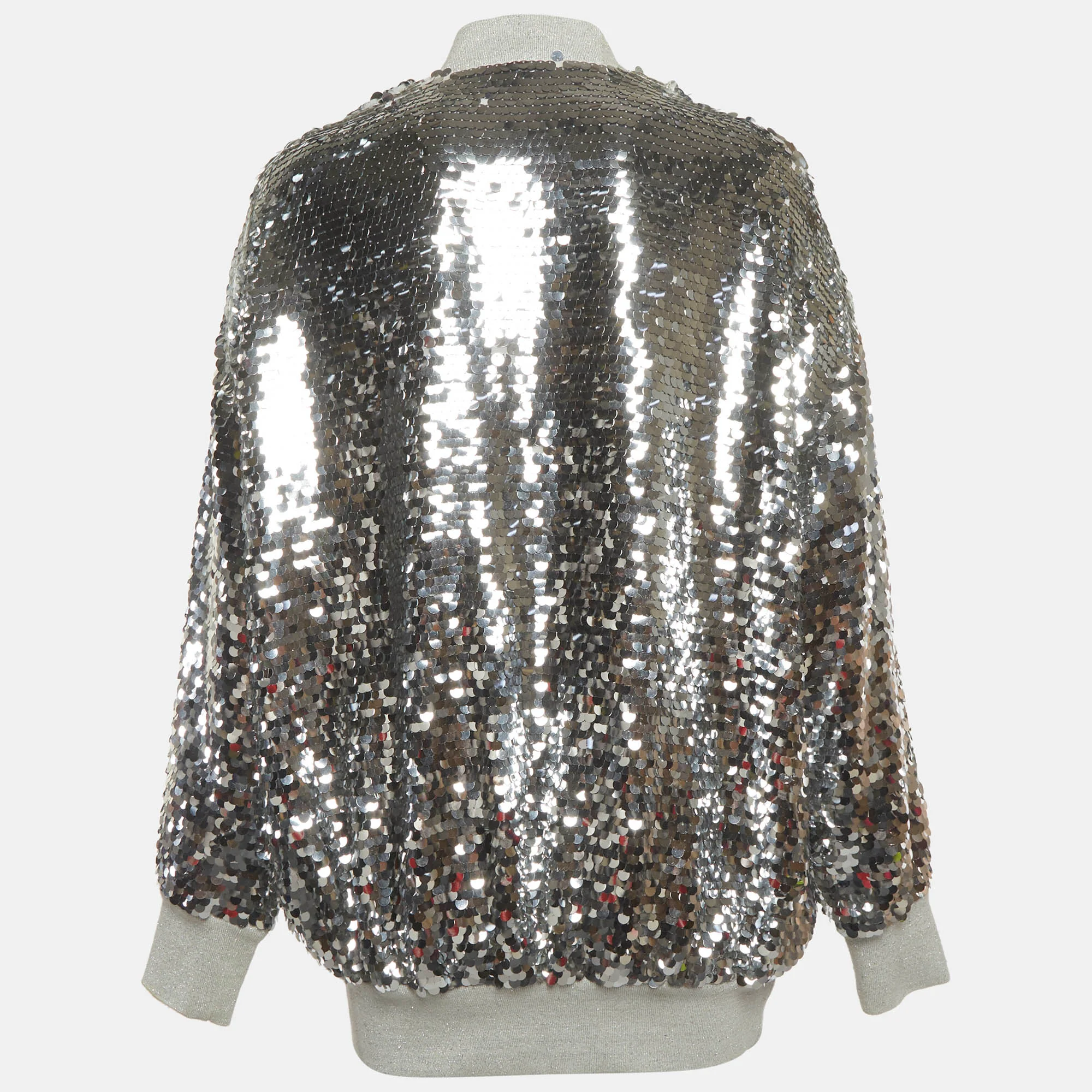 Love Moschino Silver Cotton Knit Sequins Bomber Jacket - Image 2