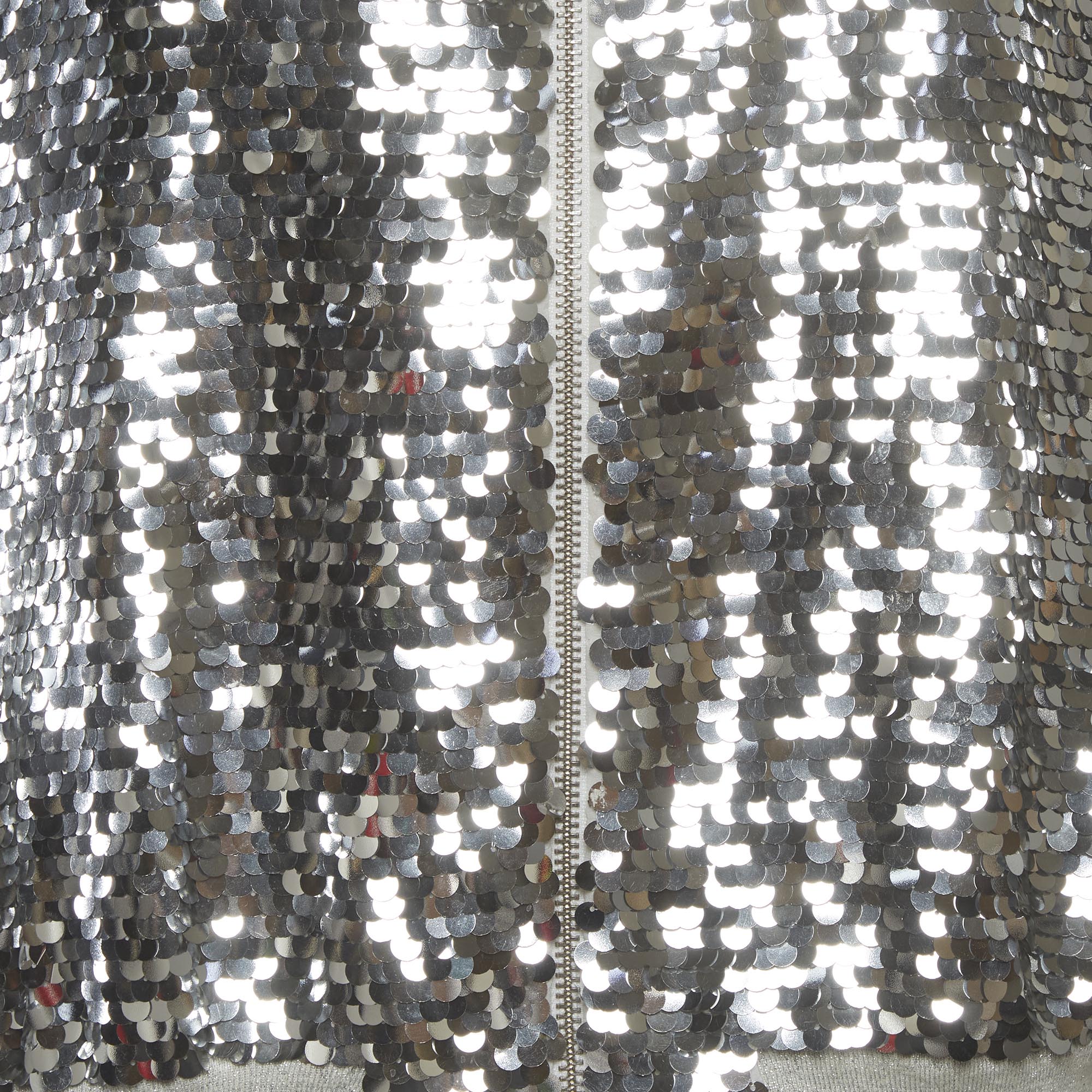 Love Moschino Silver Cotton Knit Sequins Bomber Jacket - Image 3