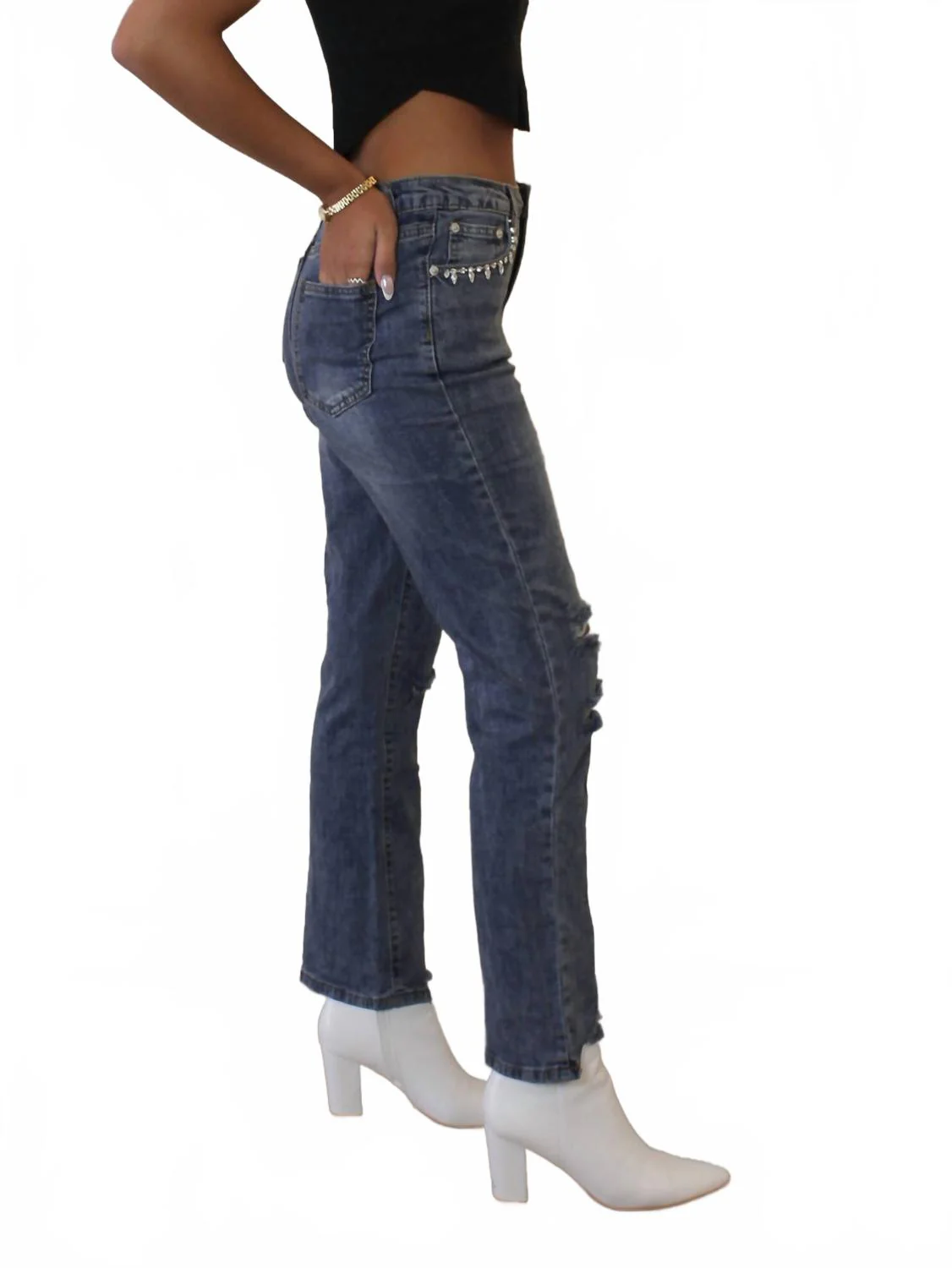 Lovers Lane Denim Cropped Jeans In Medium Wash - Image 2