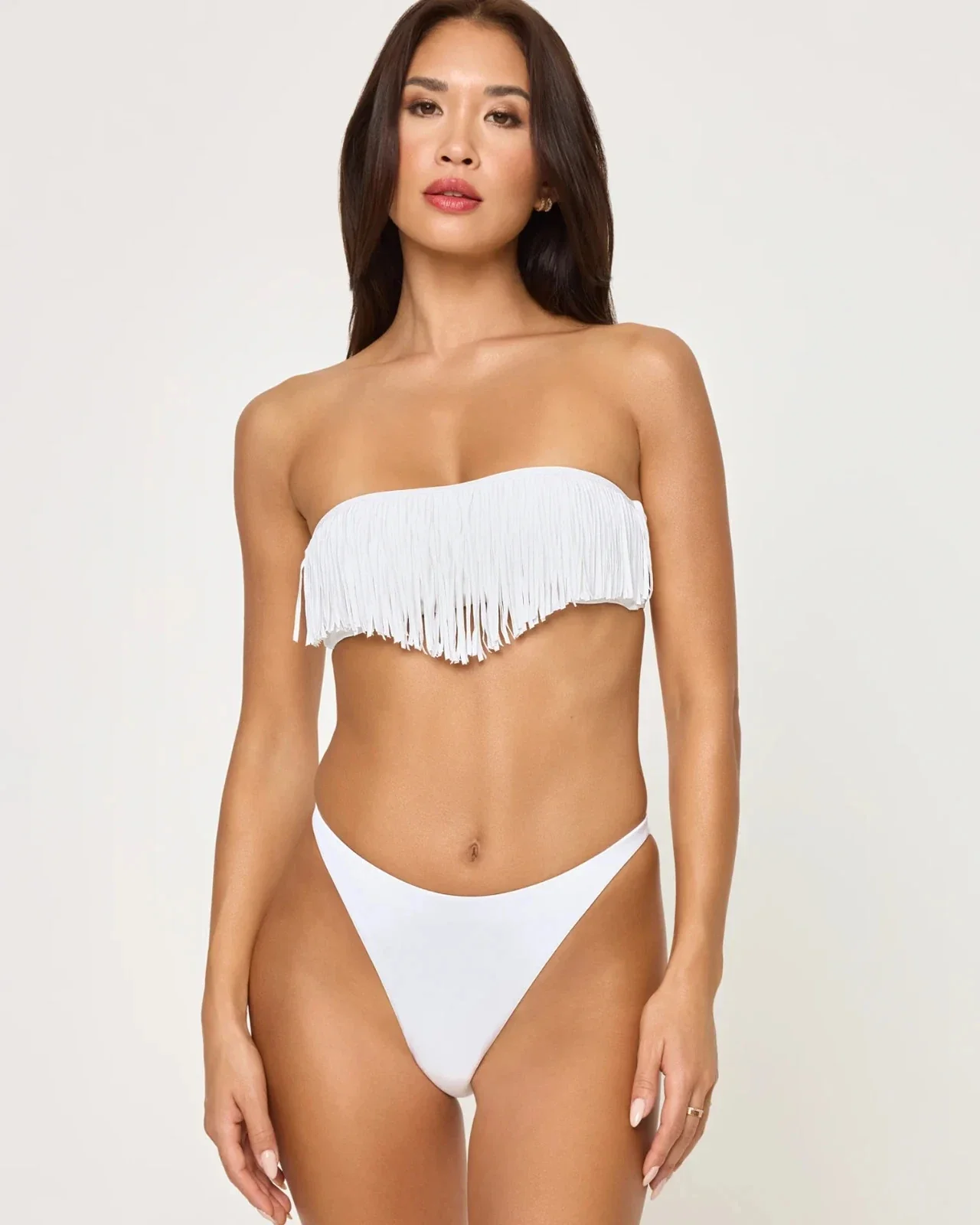 LSPACE Dixie Bikini Top Women's White Fringe Detail Strapless Bandeau JZZ852 - Image 4