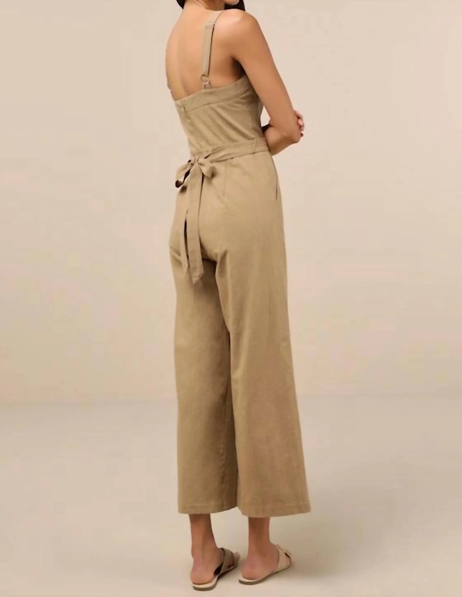Lucky For Me Cotton Sleeveless Cropped Jumpsuit In Beige - Image 3