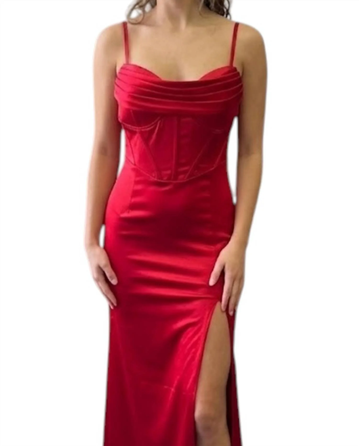 Lux Corset Formal Dress In Red - Image 2