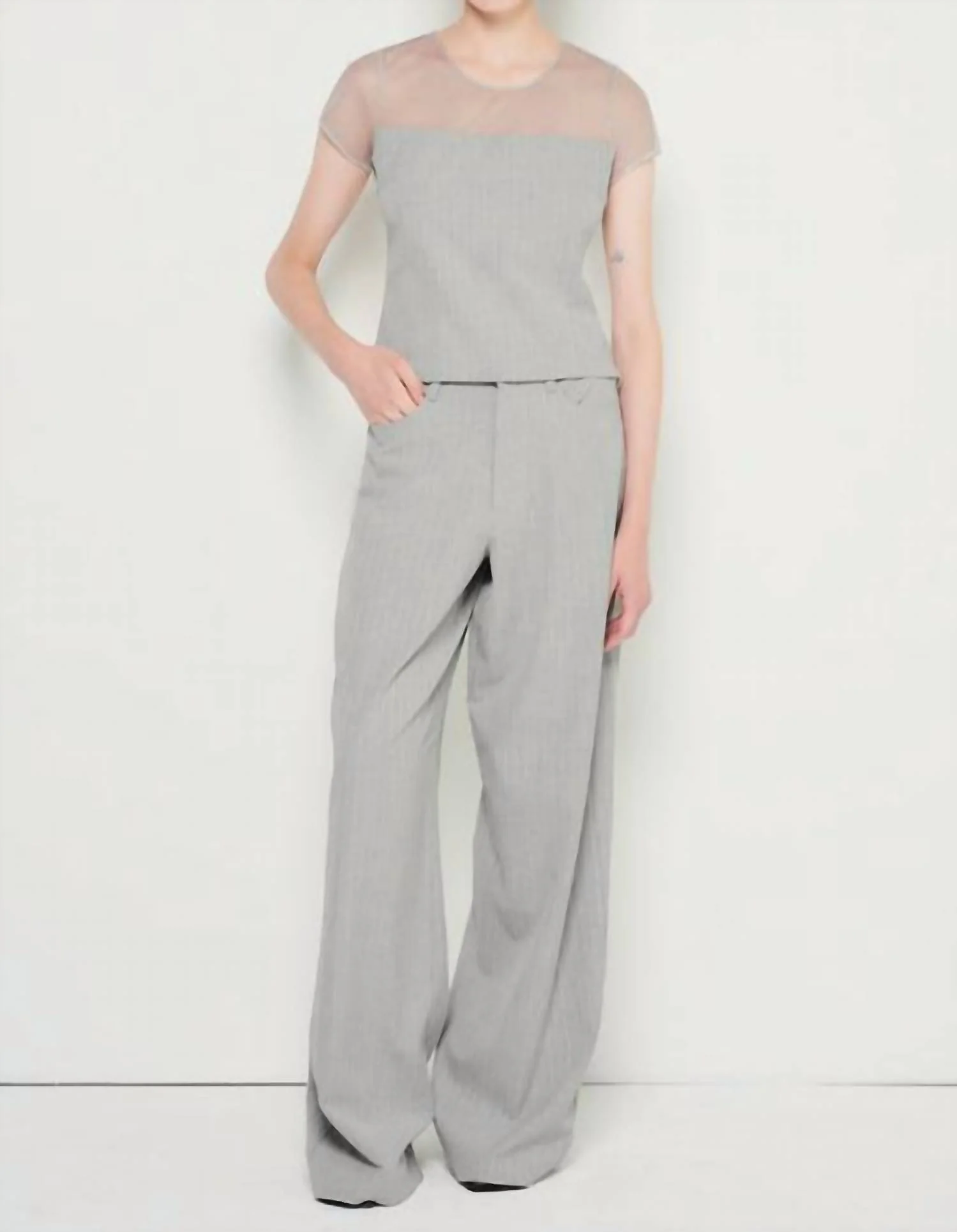 Luxenbourg Baggy Trouser In Gray Pinstripe