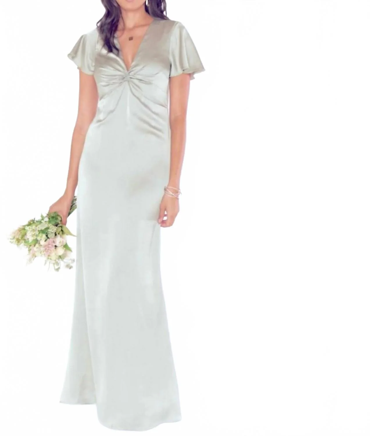 Luxesatin Rome Twist Gown In Silver - Image 3