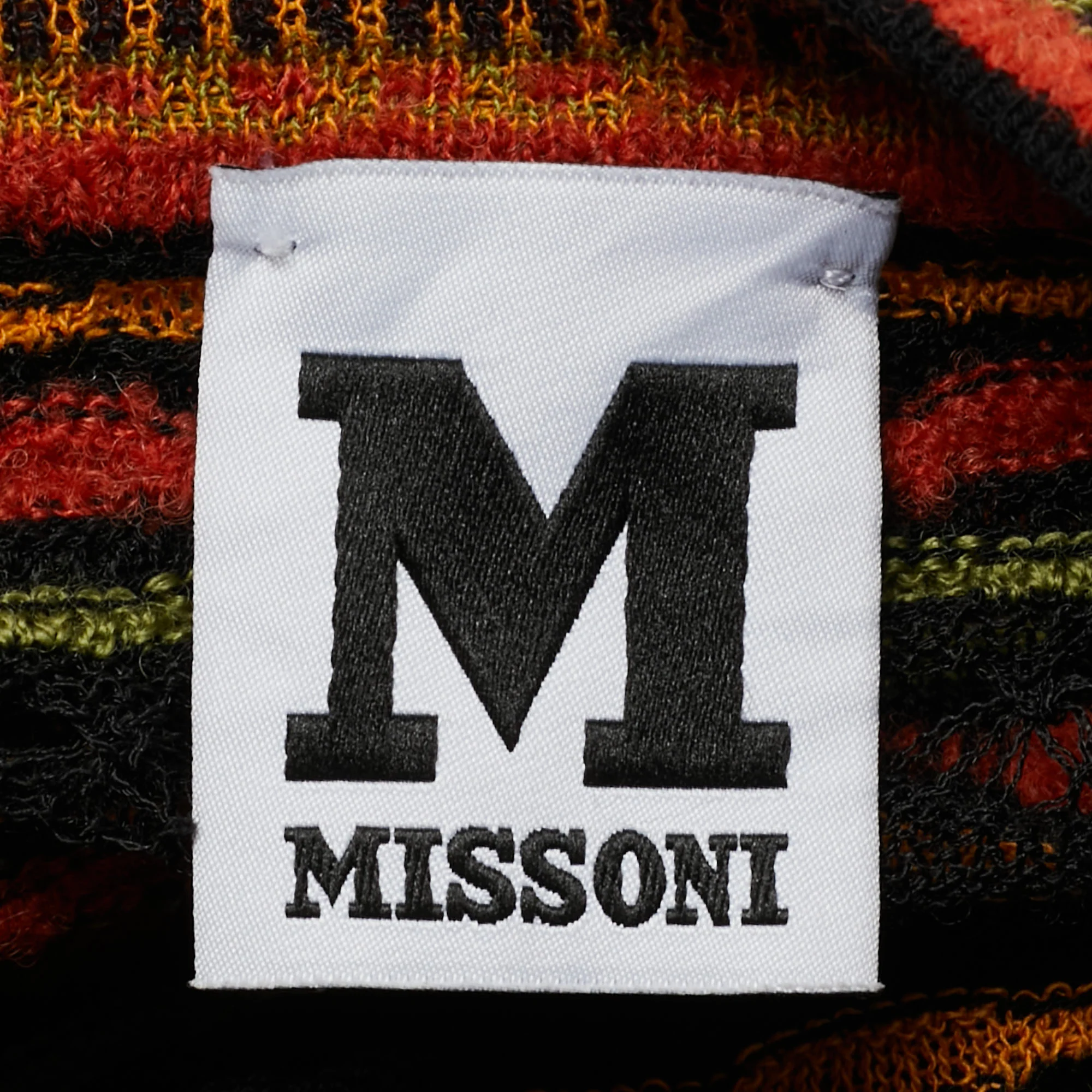 M Missoni Black/orange Pointelle Knit Long Sleeve Midi Dress - Image 4