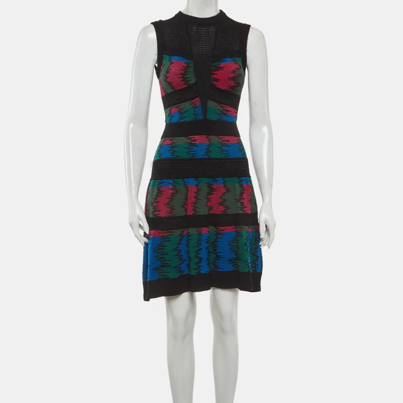 M Missoni Multicolor Jacquard Knit Mesh Detail Mini Dress - Image 2