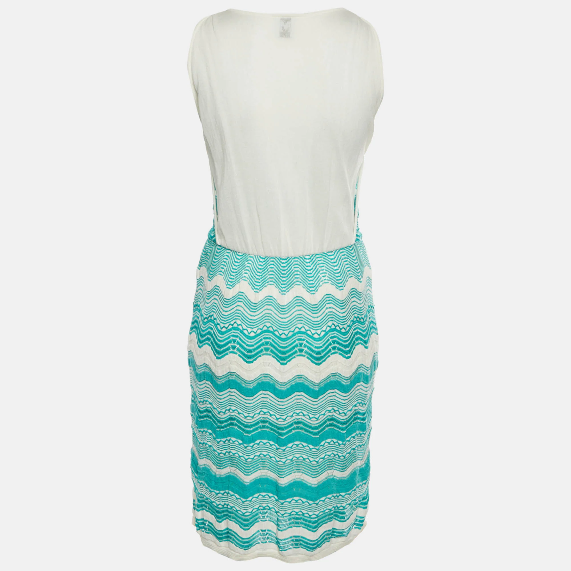 M Missoni White/turquoise Zig Zag Knit Sleeveless Midi Dress - Image 3
