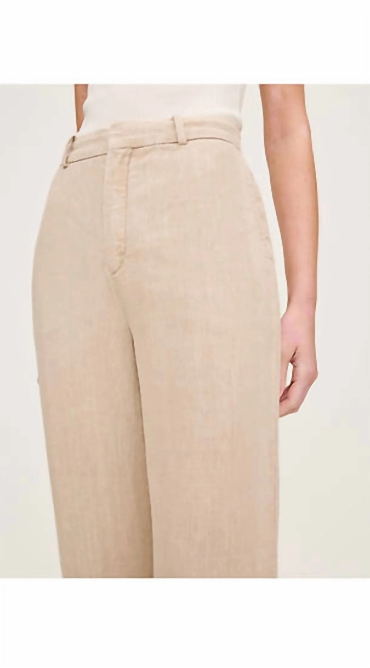 Mabel Straight High Rise Trousers In Almond Linen - Image 4