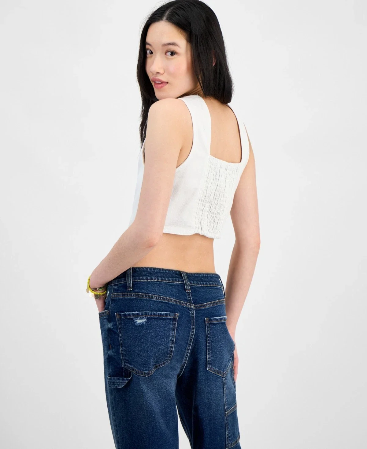 Madden Girl Corset Top Women's White Denim Hook Front Sleeveless V-Neck PAL47 - Image 4